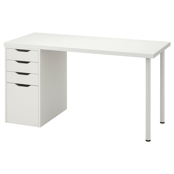 A white LAGKAPTEN desk with four drawers. Modern minimalist design, suitable for small spaces.