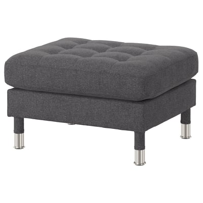 Grey LANDSKRONA footstool with tufted top, metal legs.