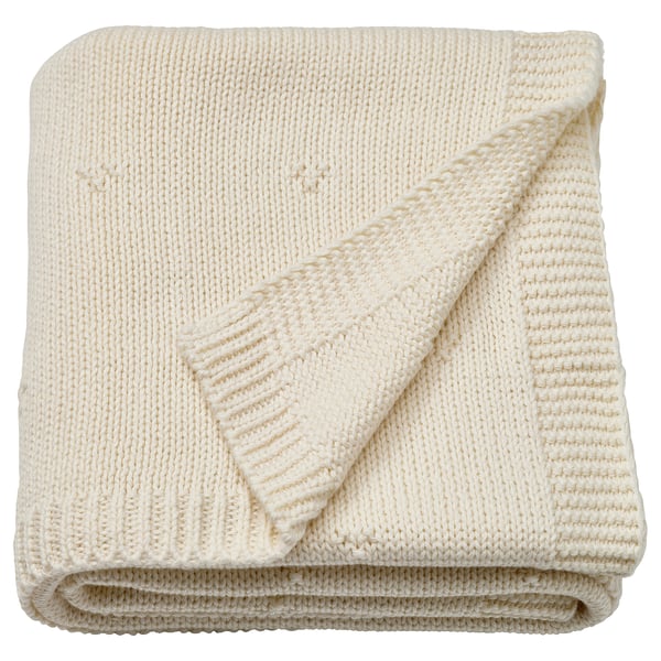 LEN Blanket, white/knitted, 70x90 cm