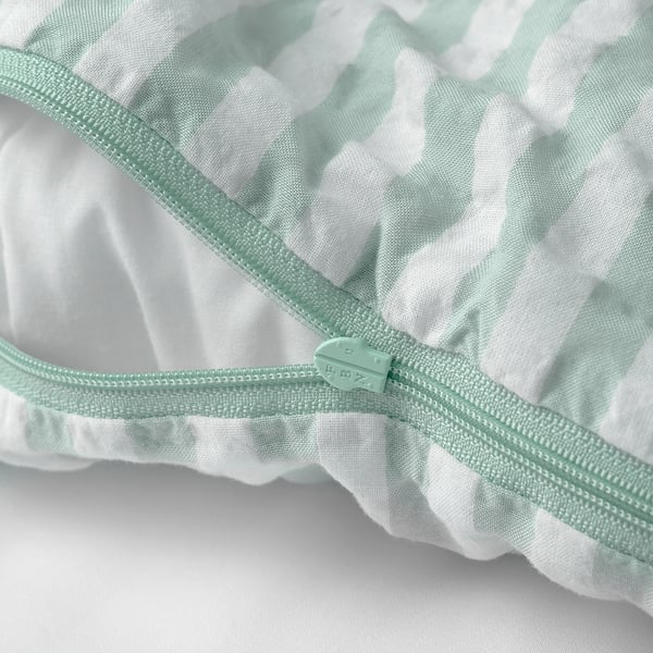 LEN Duvet cover 1 pillowcase for cot, white blue/stripe pattern seersucker, 110x125/35x55 cm
