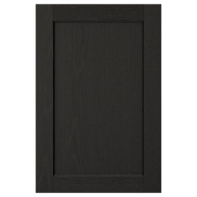 LERHYTTAN black kitchen cabinet door with solid wood frame and bevelled edges, featuring ash veneer panel. Traditional design, robust character.