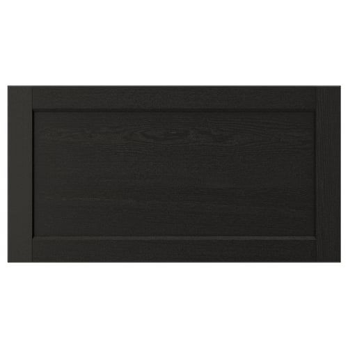 LERHYTTAN black kitchen drawer front with solid wood frame and bevelled edges.