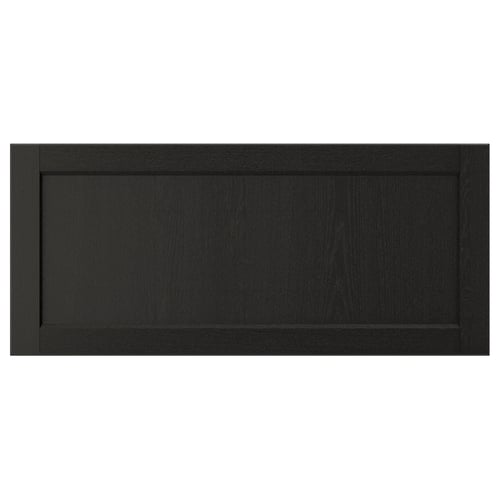 LERHYTTAN black drawer front, solid wood with bevelled edges, veneer panel style, dark finish, rectangular shape.