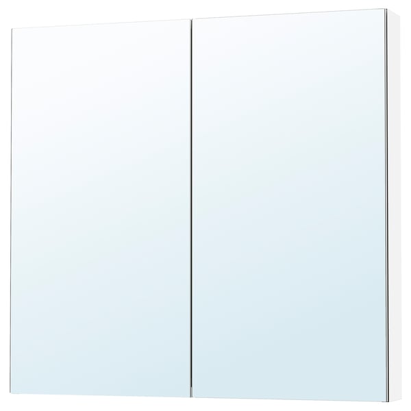 Stil stores LETTAN white mirror cabinet; sleek, wall-mounted with mirrored doors, minimalist design, ideal for bathrooms.