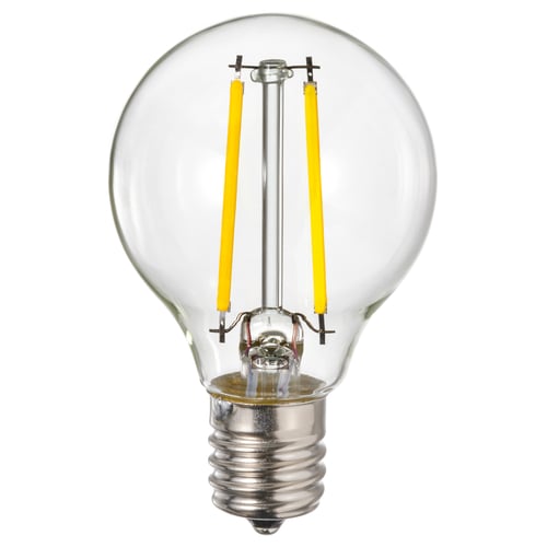 LUNNOM bulb, transparent globe shape, clear glass material, filament design.