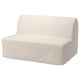 LYCKSELE LÖVÅS beige sofa-bed, sleek and minimalist with smooth fabric cover, l-shaped back, converts to a bed.