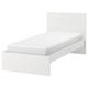 MALM white bed, modern design, slatted base, clean sides.
