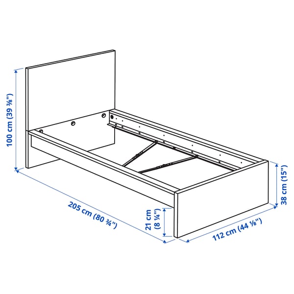 Illustration with measurements for the product: MALM.