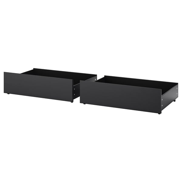 Two black MALM storage boxes with minimalist design, rectangular shape, and smooth surfaces.