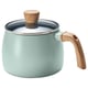 Green mango saucepan with wood handle, versatile for cooking.