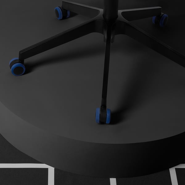 Black office chair base with blue casters, sturdy and stylish.