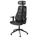 A black MATCHSPEL gaming chair with mesh back, adjustable headrest, armrests, and wheels. Designed for comfort and support.