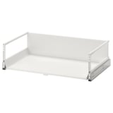 A white MAXIMERA drawer, fully extendable and soft-closing, with steel runners and a particleboard bottom.
