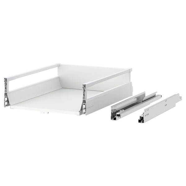MAXIMERA fully extendable white drawer, smooth and slow-close. Steel runners, epoxy coating, 25-year guarantee.