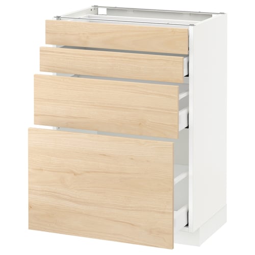 METOD kitchen cabinet with ash drawers, three soft-close.