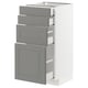 White METOD kitchen unit with grey drawers and cabinets, bevelled edges.