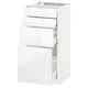 A white METOD kitchen cabinet with glossy, smooth-running drawers in a modern design. Its slim and tall, featuring high-quality materials.