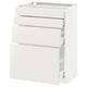 A white METOD kitchen cabinet with three drawers. The cabinet is sleek with a glossy finish, offering a modern and minimalist design.