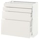 A white METOD kitchen cabinet with three drawers and a top shelf. The design is modern and minimalist.
