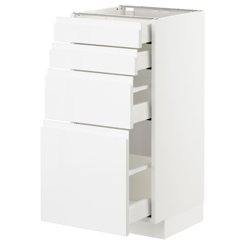 White METOD kitchen cabinet with four soft-close drawers.