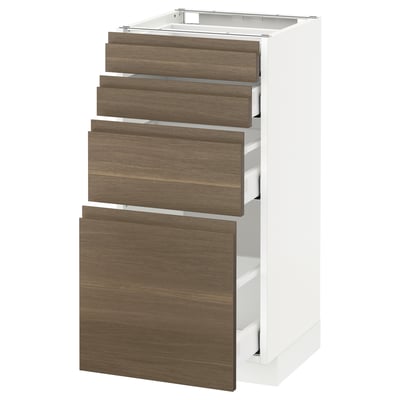 METOD kitchen cabinet with dark walnut drawers, minimalist design, four sizes of drawers.