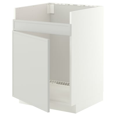 METOD Base cab f HAVSEN single bowl sink, white/Aspudden light grey, 60x60x80 cm