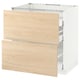A white METOD kitchen cabinet with light ash wood-patterned drawers. It two smooth-running drawers with a sleek, modern design.