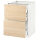 White kitchen cabinet with light wood drawers. Modern, minimalist design.