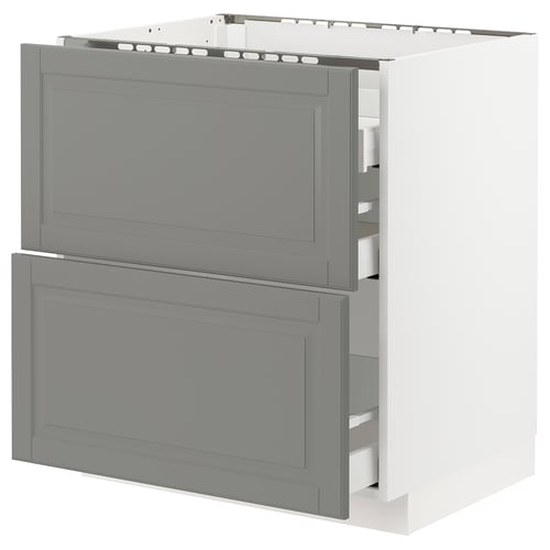 METOD grey kitchen cabinet with drawers, square, traditional design.