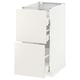 White METOD kitchen cabinet with veddinge smooth fronts, 2 drawers, rectangular shape.