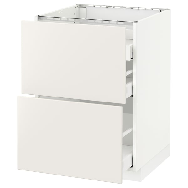 A white METOD kitchen cabinet with two drawers. The design is sleek and modern with a sturdy frame construction.
