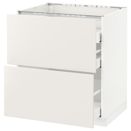 A white METOD kitchen cabinet with smooth, clean lines and two drawers.