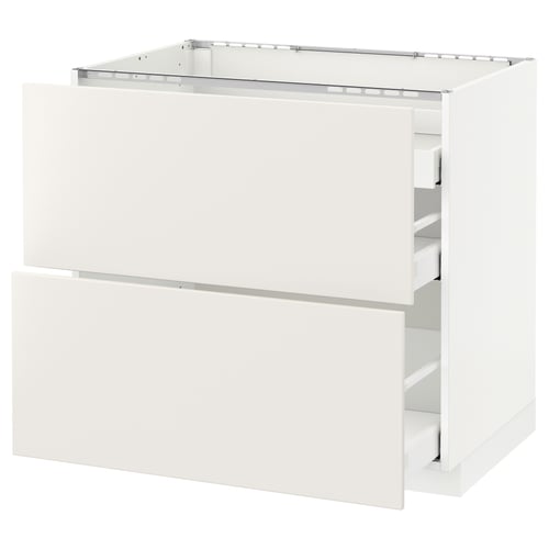 White METOD kitchen cabinet with veddinge smooth fronts, featuring two drawers.