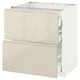 This is an a modern kitchen cabinet, the METOD in glossy beige with integrated handles, featuring two drawers.