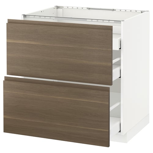 Wooden kitchen cabinet unit with two drawers, white frame.