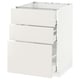 A white METOD kitchen cabinet with three drawers, each featuring smooth, clean lines and full-extension glides for easy access.
