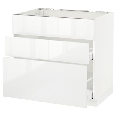 A white ikea METOD kitchen cabinet with high-gloss, smooth-running drawers.