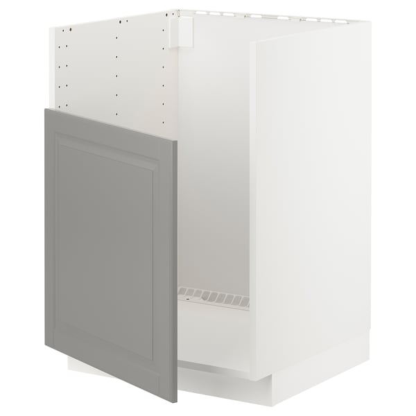 White METOD kitchen cabinet with grey bevelled door.