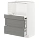 METOD kitchen cabinet, grey, flat design, three drawers, sturdy white frame.