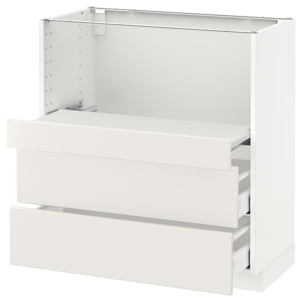 White METOD kitchen unit with drawers, modern design, smooth drawer fronts.