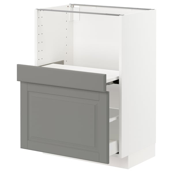 METOD kitchen cabinet, grey, modern design, white interior, bevelled edges.