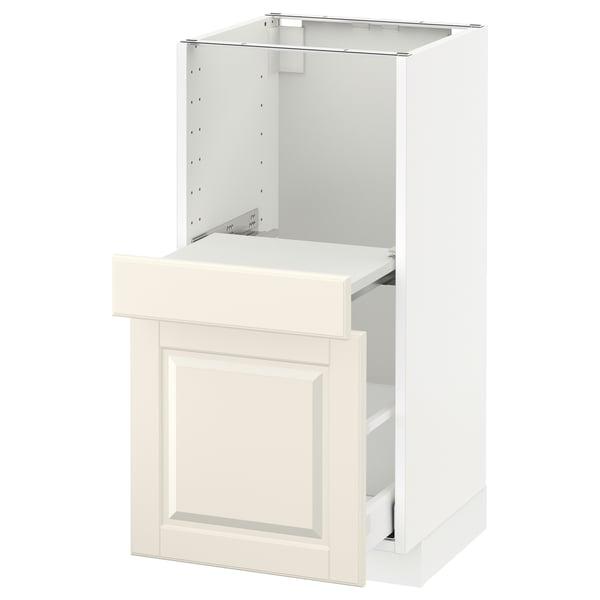 METOD kitchen cabinet, off-white, wooden with bevelled edges. Has a full-extension drawer with soft-close feature.