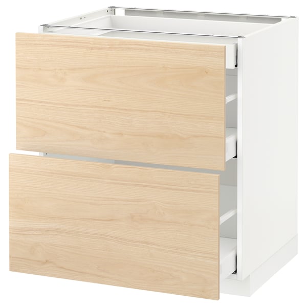 White METOD kitchen cabinet with light ash drawers, sleek and modern design.