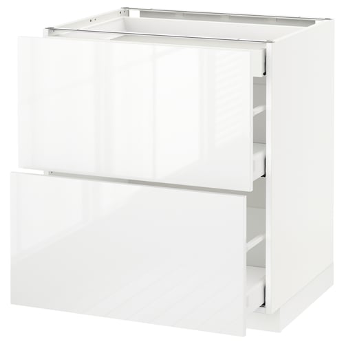 A white METOD kitchen cabinet with a glossy finish and a single drawer.