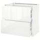 High gloss white METOD kitchen unit. Multiple drawers, sleek design.