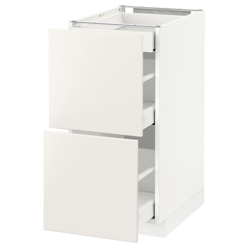 White METOD kitchen cabinet with drawers, sleek design.