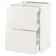 A white ikea METOD kitchen cabinet with smooth drawers. Its rectangular, modern, and clean lines.
