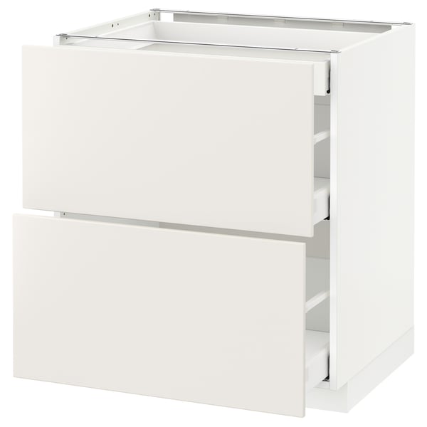 A white METOD kitchen cabinet with a drawer. It a modern design with a smooth, clean look.