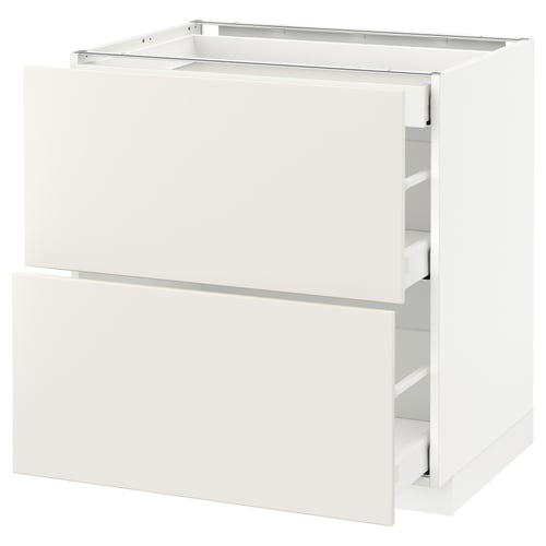 White METOD kitchen unit with veddinge drawers and smooth finish.
