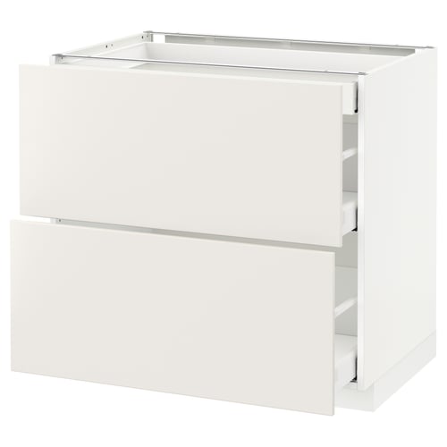 Displays a white METOD kitchen cabinet with smooth surfaces and clean lines, featuring two drawers.